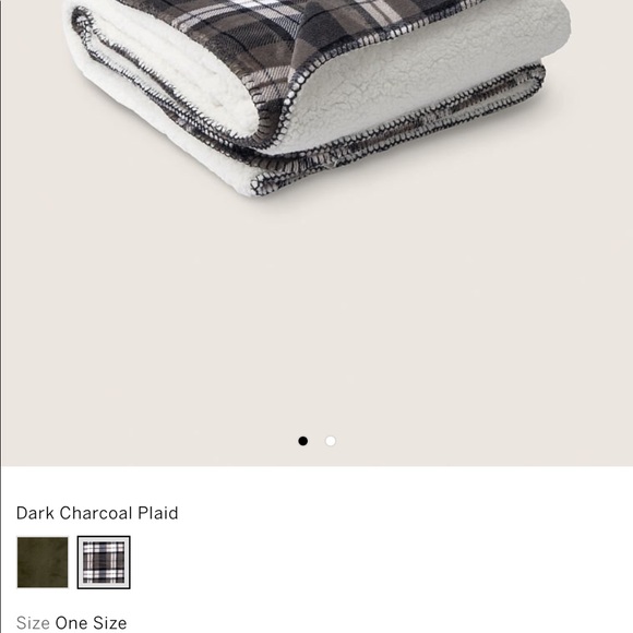 New VS pink dark charcoal plaid Sherpa blanket. - Picture 3 of 5